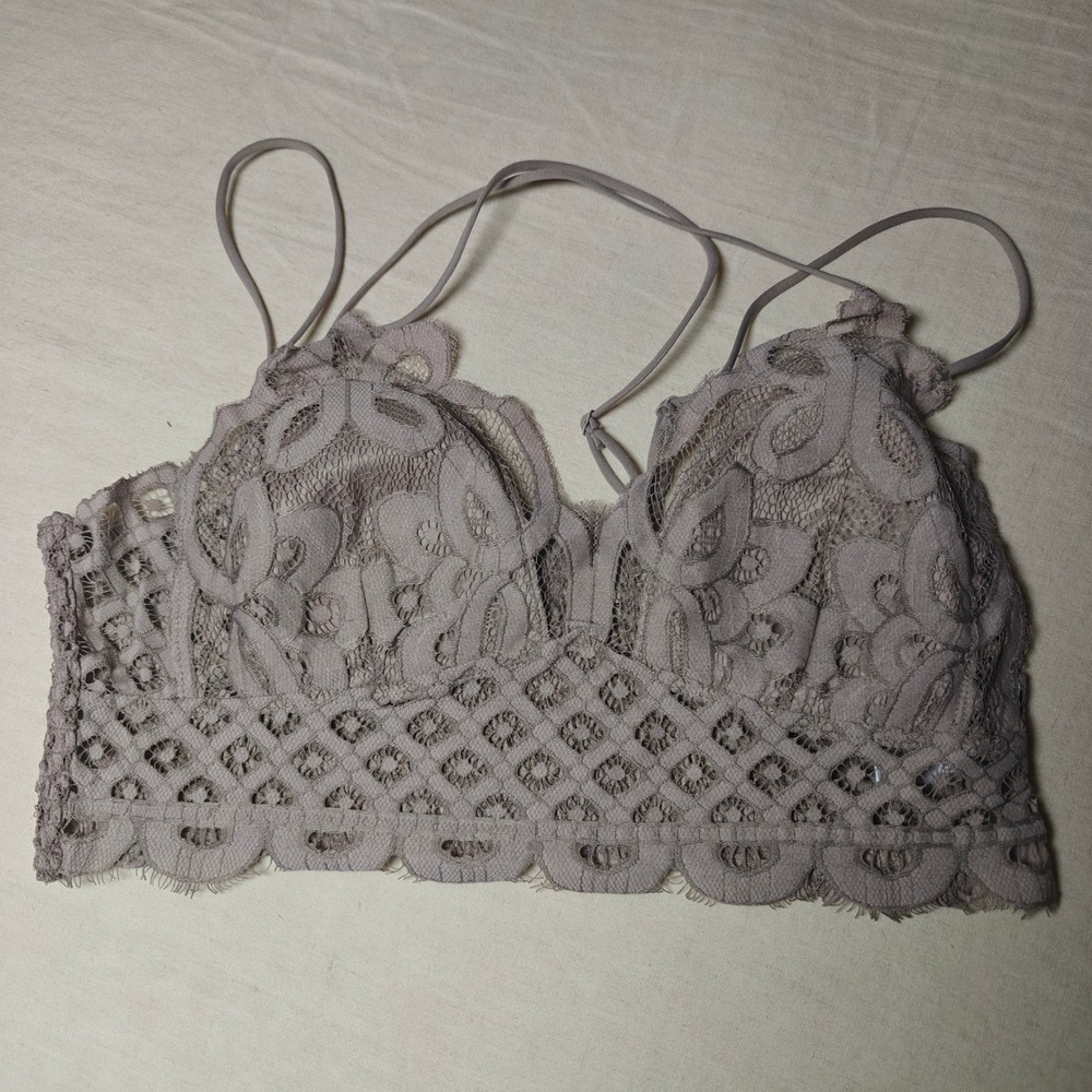 Zenana Floral Lace Bralette Ash Mocha Longline Removable Pads boho 3X - Picture 3 of 10